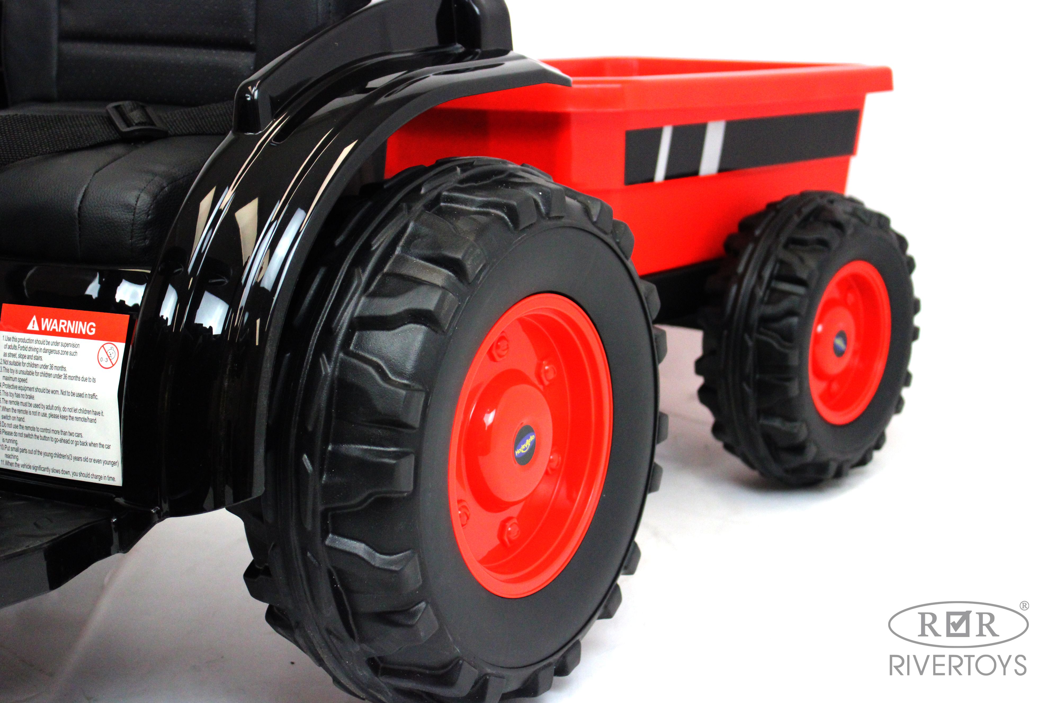 Детский электромобиль трактор-погрузчик с прицепом (Красный) HL395